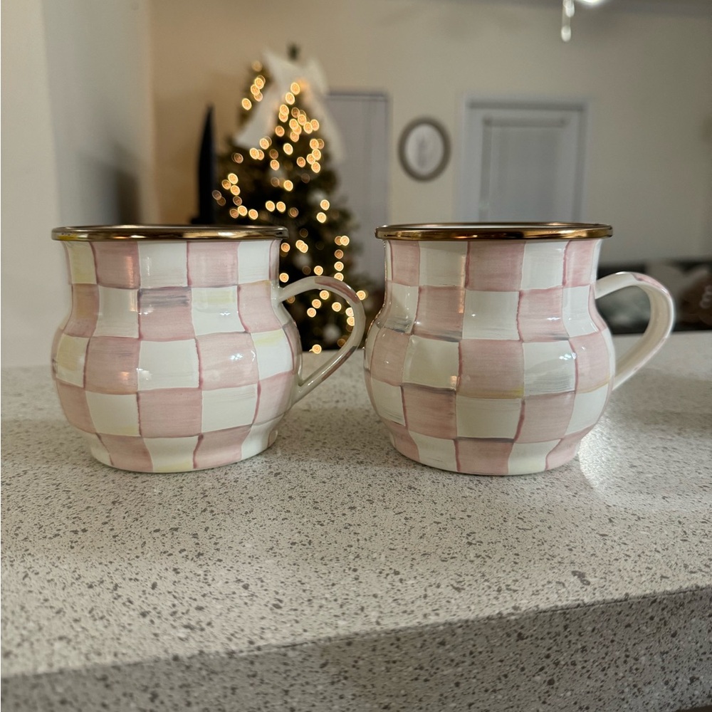 Set of 2, Mackenzie-Childs Rosy Check Mugs